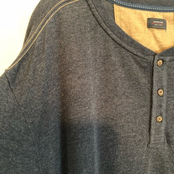 Arrow Mens  XXlg Long Sleeve Henley in Navy Blue - Picture 7 of 15
